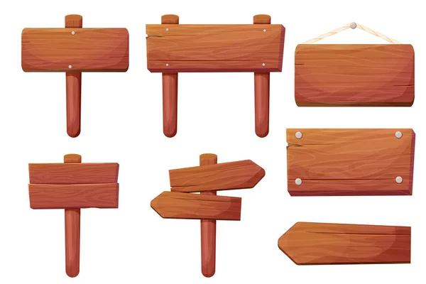 Set Von Holztafeln Hängende Strukturierte Platten Seil Schilder Mit Zeigennägeln — Stockvektor