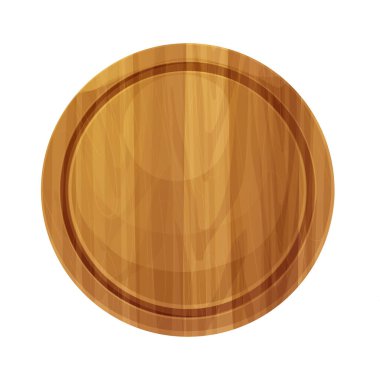 Tahta yuvarlak pizza tahtası, beyaz arka planda izole edilmiş çizgi film tarzında üst manzara ezmesi. Mutfak temizleme masası. - Evet. Vektör illüstrasyonu