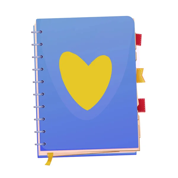 Cuaderno Cerrado Con Espiral Marca Vista Superior Con Corazón Colores — Vector de stock