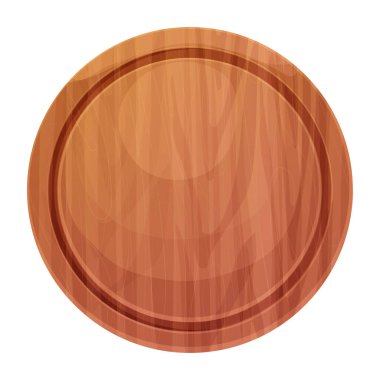 Tahta yuvarlak pizza tahtası, beyaz arka planda izole edilmiş çizgi film tarzında üst manzara ezmesi. Mutfak temizleme masası. - Evet. Vektör illüstrasyonu