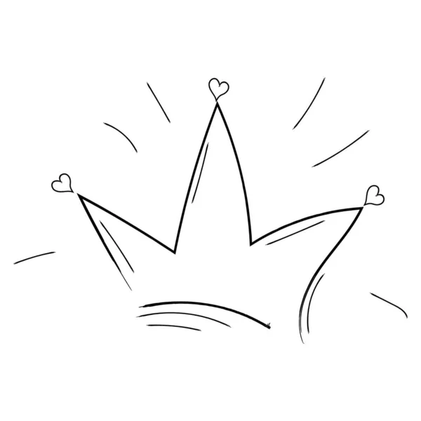 皇冠或王妃 国王的涂鸦风格 手绘线条孤立在白色背景 矢量说明 — 图库矢量图片