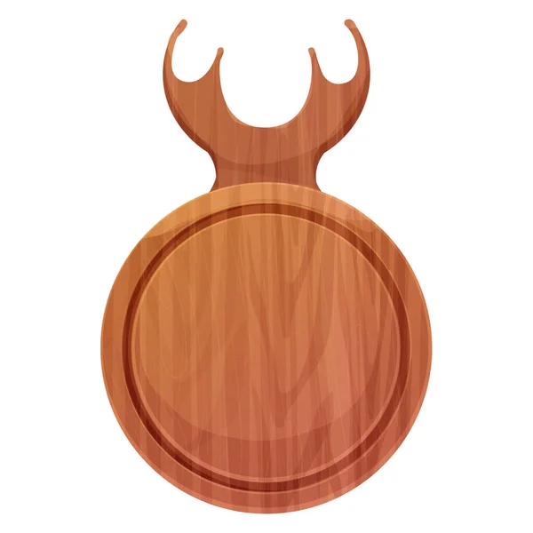 Cutting Board Wooden Circle Chopping Desk Horns Top View Cartoon — Stock Vector