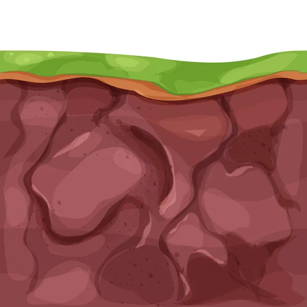 Terreno Subterráneo Sección Transversal Texturizada Con Piedras Estilo Dibujos Animados — Vector de stock