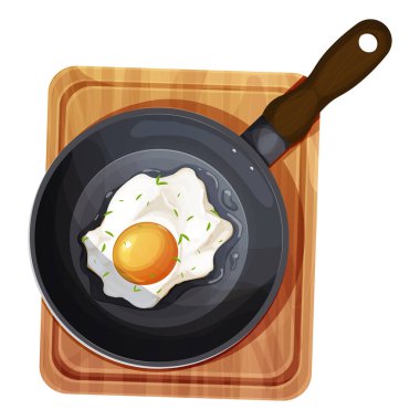 Tavada yumurta sosisi ve domatesler beyaz arka planda karikatür tarzında izole edilmiş. Kahvaltı menüsü. Vektör illüstrasyonu