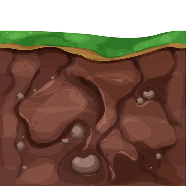 Grond Ondergrondse Dwarsdoorsnede Getextureerd Met Stenen Cartoon Stijl Spelniveau Landschap — Stockvector