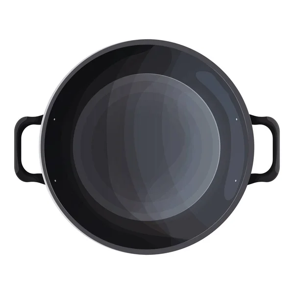 Wok Frying Pan Empty Cookware Bowl Top View Cartoon Style — Stock Vector