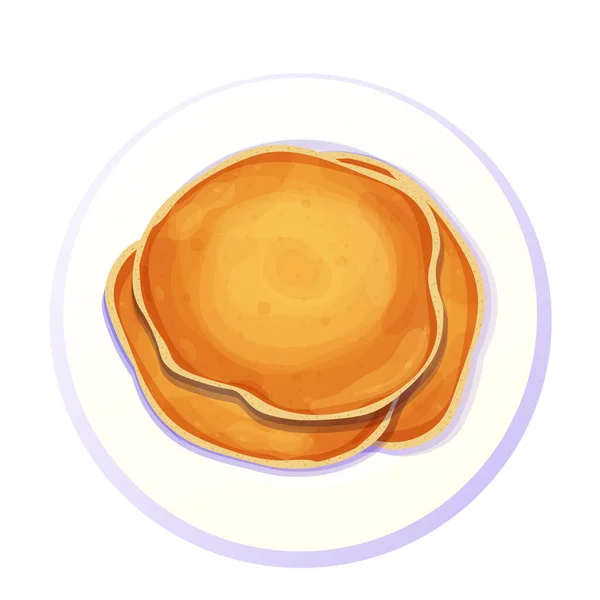 煎饼堆栈顶部视图板在卡通风格孤立的白色背景 圆形甜点 是的矢量说明 — 图库矢量图片