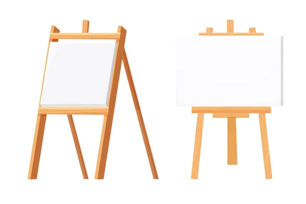 Easel Canvas Stand Wooden Tripod Cartoon Style Isolated White Background — Stock Vector