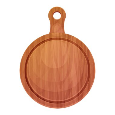 Tahta yuvarlak pizza tahtası, beyaz arka planda izole edilmiş çizgi film tarzında üst manzara ezmesi. Mutfak temizleme masası. - Evet. Vektör illüstrasyonu