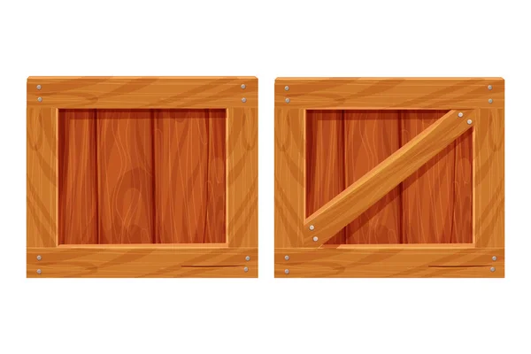 Zestaw Drewniane Pudełko Pojemnik Dostawy Stylu Kreskówki Aktywa Gry Izolowane — Wektor stockowy