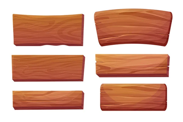 Set Wooden Plank Frame Game Asset Textured Piece Board Button — Stock Vector