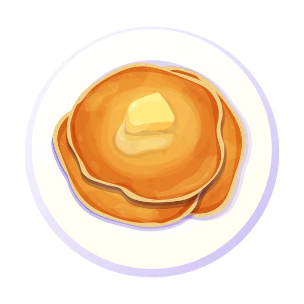 松饼堆栈与黄油顶部在盘子里 卡通风格孤立在白色背景 圆形甜点 是的矢量说明 — 图库矢量图片