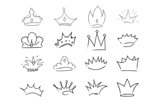 Set Royal Krona Drottning Eller Prinsessa Diaden Tiara Huvud Kung — Stock vektor
