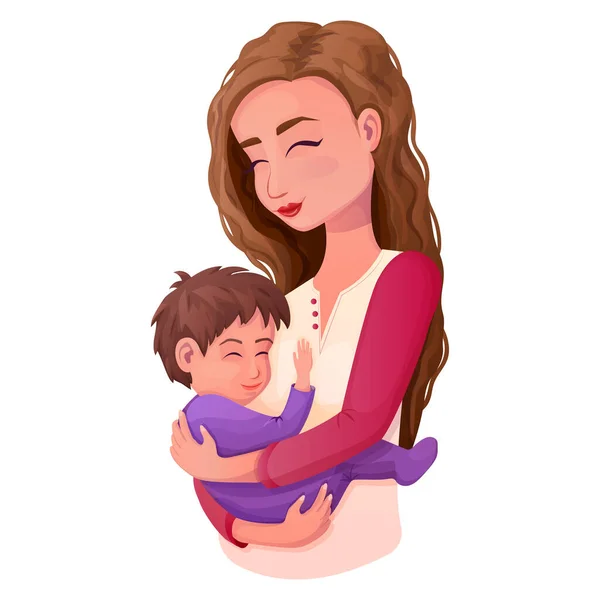 Mãe Com Filho Bonitos Personagens Abraço Dia Das Mães Estilo —  Vetores de Stock