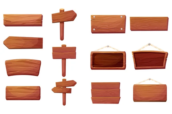Ensemble Tablettes Bois Corde Panneaux Texturés Suspendus Panneaux Avec Pointeur — Image vectorielle