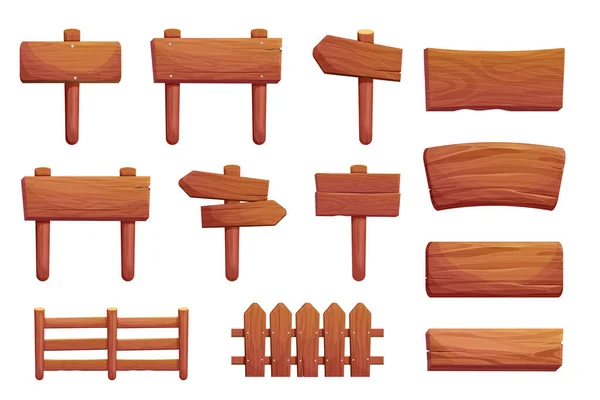Uppsättning Trä Tabletter Hängande Texturerade Paneler Rep Skyltar Med Pekare — Stock vektor