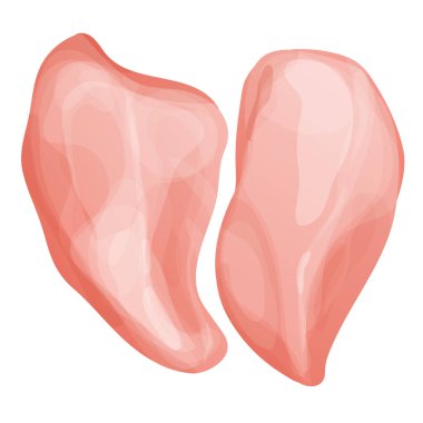Tavuk fileto eti beyaz arka planda izole edilmiş karikatür tarzında göğüs üstü görüntüsü. Kemiksiz ham madde. Vektör illüstrasyonu
