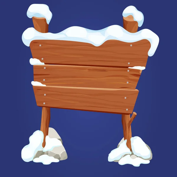 Oude Houten Blanco Bord Stok Met Sneeuw Stenen Cartoon Stijl — Stockvector