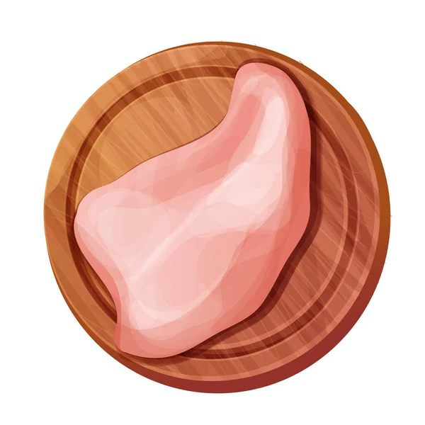 Chicken Fillet Meat Part Breast Top View Wooden Board Cartoon — Stock Vector