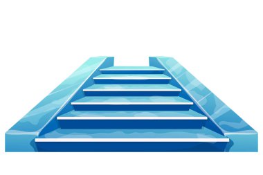 Buz, donmuş zarif merdivenler, kışlık şatonun iç kısmı, beyaz arka planda izole edilmiş çizgi film tarzı bir peri ortaçağ nesnesi. Ui oyun varlığı, kapalı mekan inşaatı, sahne. Vektör illüstrasyonu