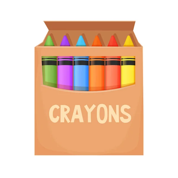 Crayons Cire Dans Une Boîte Carton Style Dessin Animé Isolé — Image vectorielle