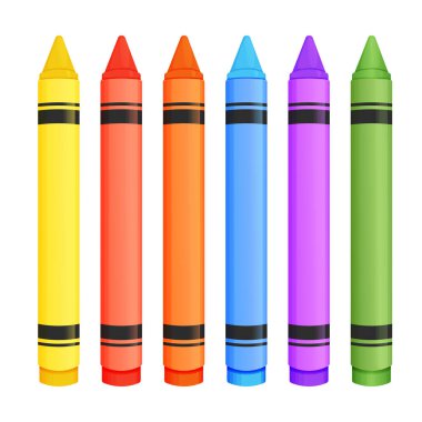 Wax crayons set in cartoon style isolated on white background. Preschool palette, pencils for education. Vector illustration clipart