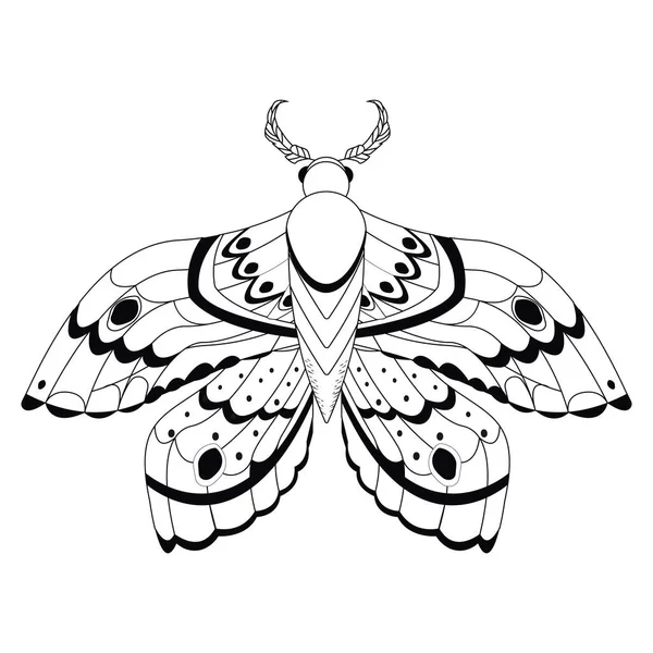 Magic Mystic Moth Doodle Style Line Art Isolated Boho Celestial — Stock Vector