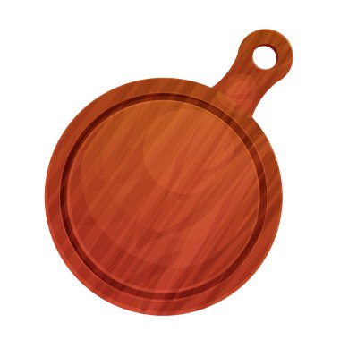 Tahta yuvarlak pizza tahtası, beyaz arka planda izole edilmiş çizgi film tarzında üst manzara ezmesi. Mutfak temizleme masası. - Evet. Vektör illüstrasyonu