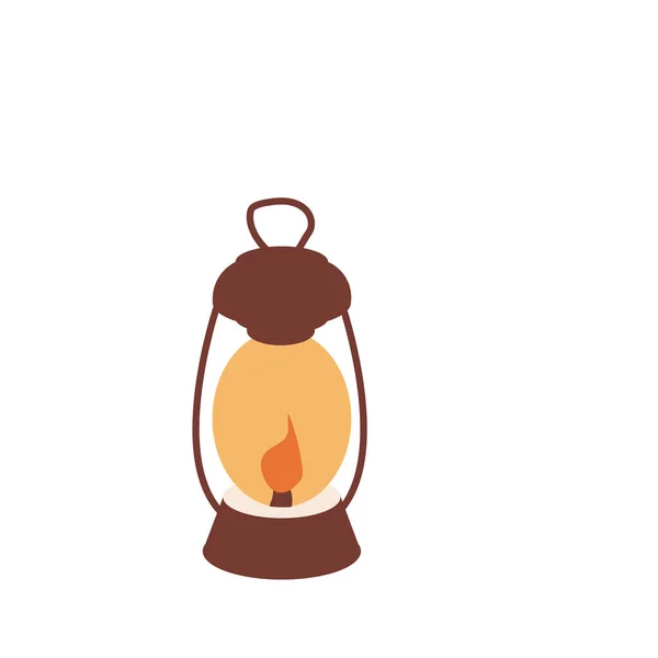 Kerosene Lamp Burning Handle Camping Light Cartoon Style Isolated White — Διανυσματικό Αρχείο