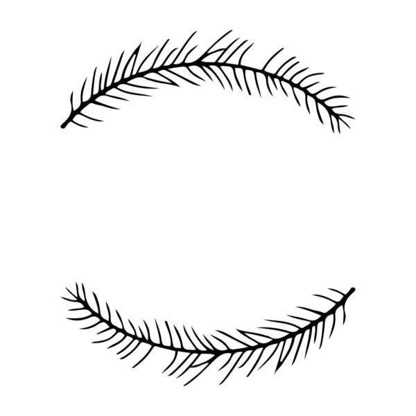Dennenboom Tak Cirkel Frame Doodle Stijl Geïsoleerd Witte Achtergrond Leuke — Stockvector