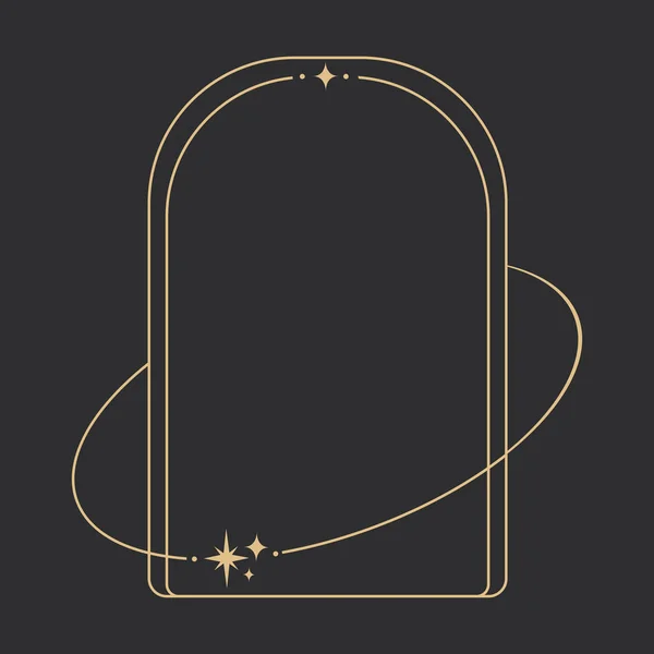 Goldener Himmlischer Rahmen Rand Bogenlinie Esoterische Minimale Dekoration Mit Funkeln — Stockvektor