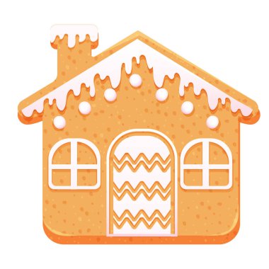 Dondurmalı zencefilli Noel kurabiyesi, beyaz arka planda izole edilmiş karikatür tarzı kış tatlısıyla pencere, kapı. Vektör illüstrasyonu