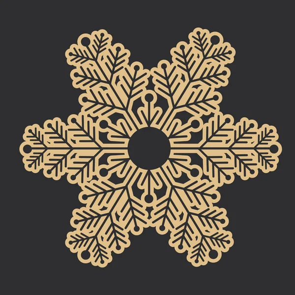 Goldene Schneeflocke Kristall Elegante Linie Weihnachtsdekoration Auf Dunklem Hintergrund Winterschmuck — Stockvektor