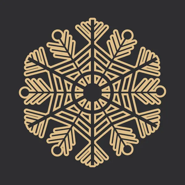 Golden Snöflinga Kristall Elegant Linje Jul Dekoration Mörk Bakgrund Vinter — Stock vektor