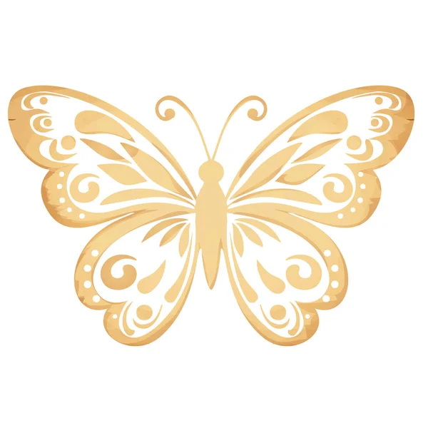 Butterfly Silhouette Ornament Paper Cut Aged Parchment Isolated White Background — Stock Vector