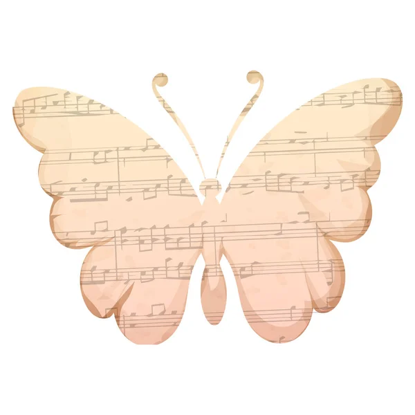 Butterfly Silhouette Papercut Parchment Music Vintage Decoration Scrapbook Element Isolated — Stock Vector