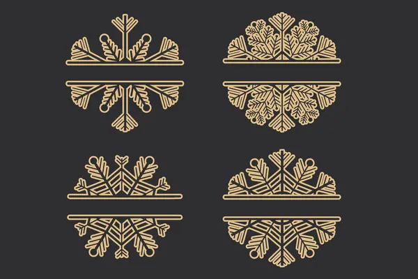 Ställ Dekorationer Snöflinga Ram Gyllene Monogram För Text Cutout Linje — Stock vektor