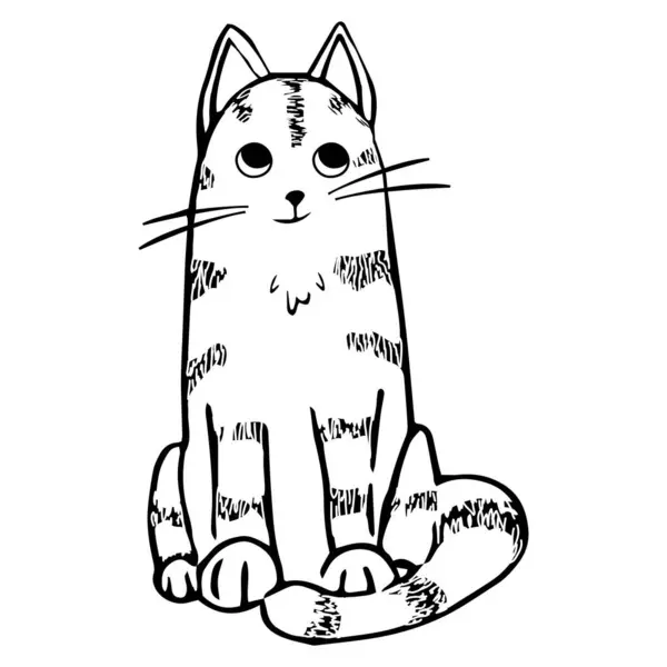 可爱的猫 猫在线条涂鸦风格的情感人物孤立在白色背景 漫画宠物画 矢量说明 — 图库矢量图片