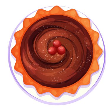 Noel çöreği çikolatalı yaban mersini üstü beyaz arka planda karikatür tarzı yıldızlar olan tatil tabağında. Vektör illüstrasyonu