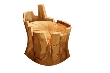 Tahta ağaç gövdesi, kökleri var, karikatür tarzında kesilmiş. Bitki ayrıntıları. - Evet. Vektör illüstrasyonu