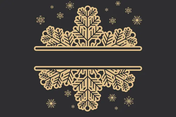 Украшение Снежинки Рамка Золотая Монограмма Текста Вырез Линия Изолированы Заднем — стоковый вектор