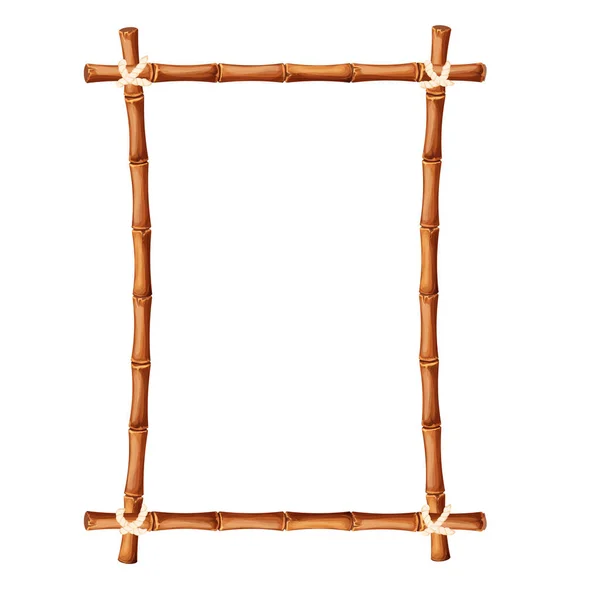 Bamboo Frame Sticks Rope Cartoon Style Border Isolated White Background — Stock Vector