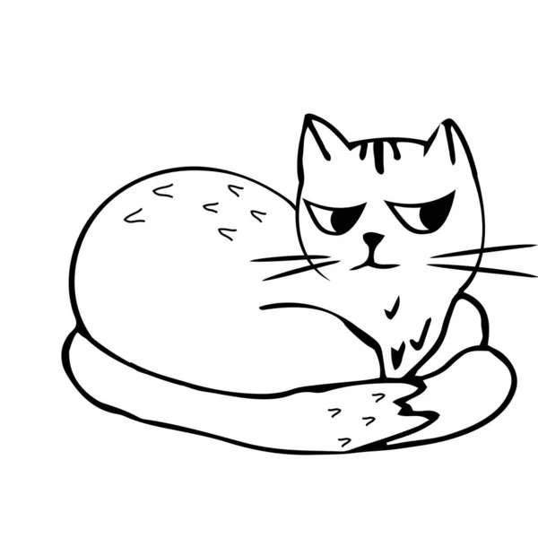 Cute Cat Kotek Linii Doodle Stylu Emocjonalny Charakter Izolowany Białym — Wektor stockowy