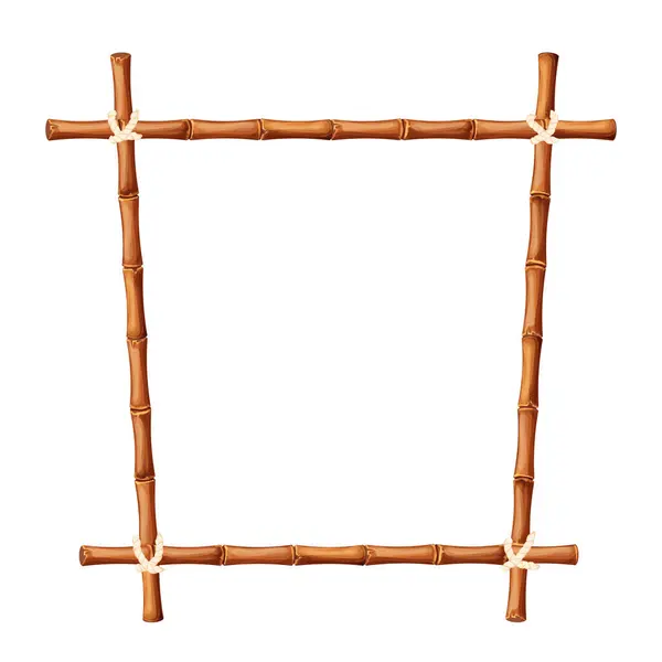 Telaio Bambù Bastoni Corda Stile Cartone Animato Bordo Isolato Sfondo — Vettoriale Stock