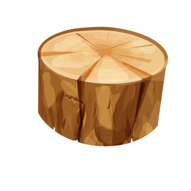 Tahta kütük ağaç gövdesi kesimi karikatür tarzında izole edilmiş. Bitki ayrıntıları. Ağaç kabuğuyla kütük. Vektör illüstrasyonu