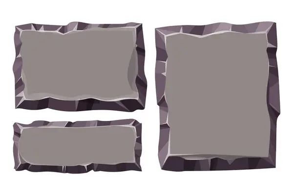 Set Stone Game Menu Panels Textured Frames Interface Template Comic — Stock Vector