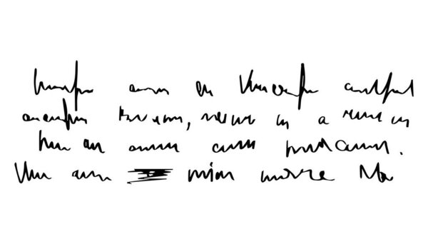 Рукописный нечитаемый чернильный штрих, каракули неразборчивый вымышленный язык, выделенный на белом фоне. Винтажная ручка. Векторная иллюстрация
