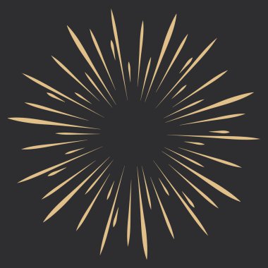 Altın Havai fişekler, ışınlar, güneş ışığı çerçeveleri sınır dekorasyonu, karalama tarzında ışıltı, karanlık arka planda izole çizim patlaması. Vektör illüstrasyonu