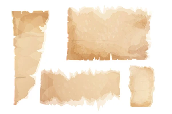 Встановіть Пергаментний Папір Рвані Шматочки Старі Аркуші Мультиплікаційному Стилі Текстуровані — стоковий вектор