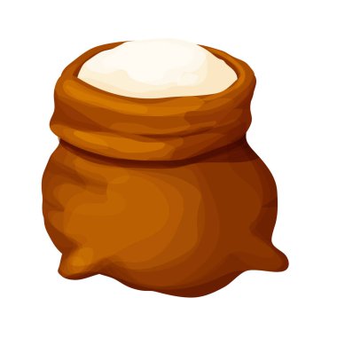 Un torbası, buğday tozu, beyaz arka planda izole edilmiş karikatür tarzı çiftlik hasadı torbası. Paketleme. Vektör illüstrasyonu